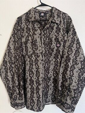 Dickies Snake-Print Button-Up Shirt — Black & Brown